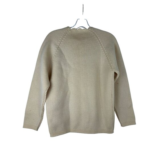 VTG Obermeyer Womens Beige 100% Wool Cardigan Sweater With Scalloped Trim Small - Picture 2 of 12